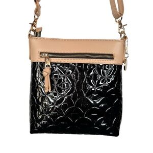 Spartina 449 Black Patent Crossbody with Beige Trim